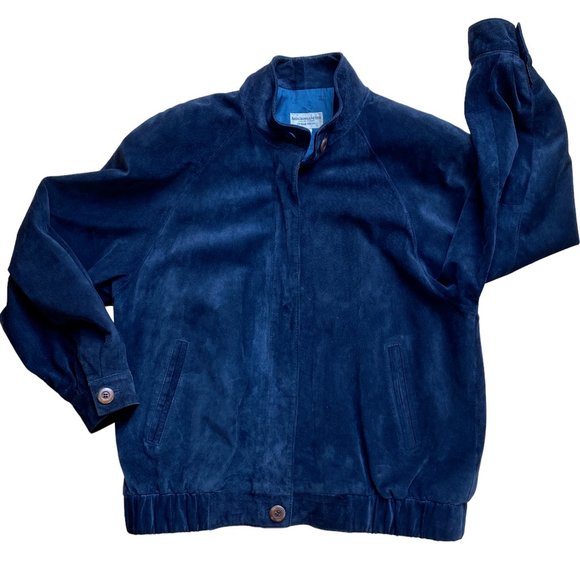Vintage Abercrombie & Fitch Suede Aviator Military Jacket Blue 70s USA Made-L - Picture 1 of 14